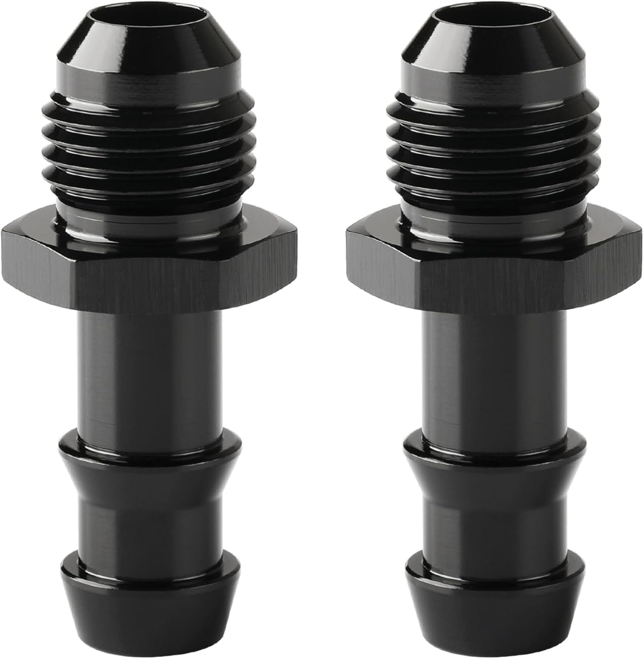 6AN Male Flare to 3/8 Hose Barb Straight Fitting Adapter Aluminum Black 2PCS.