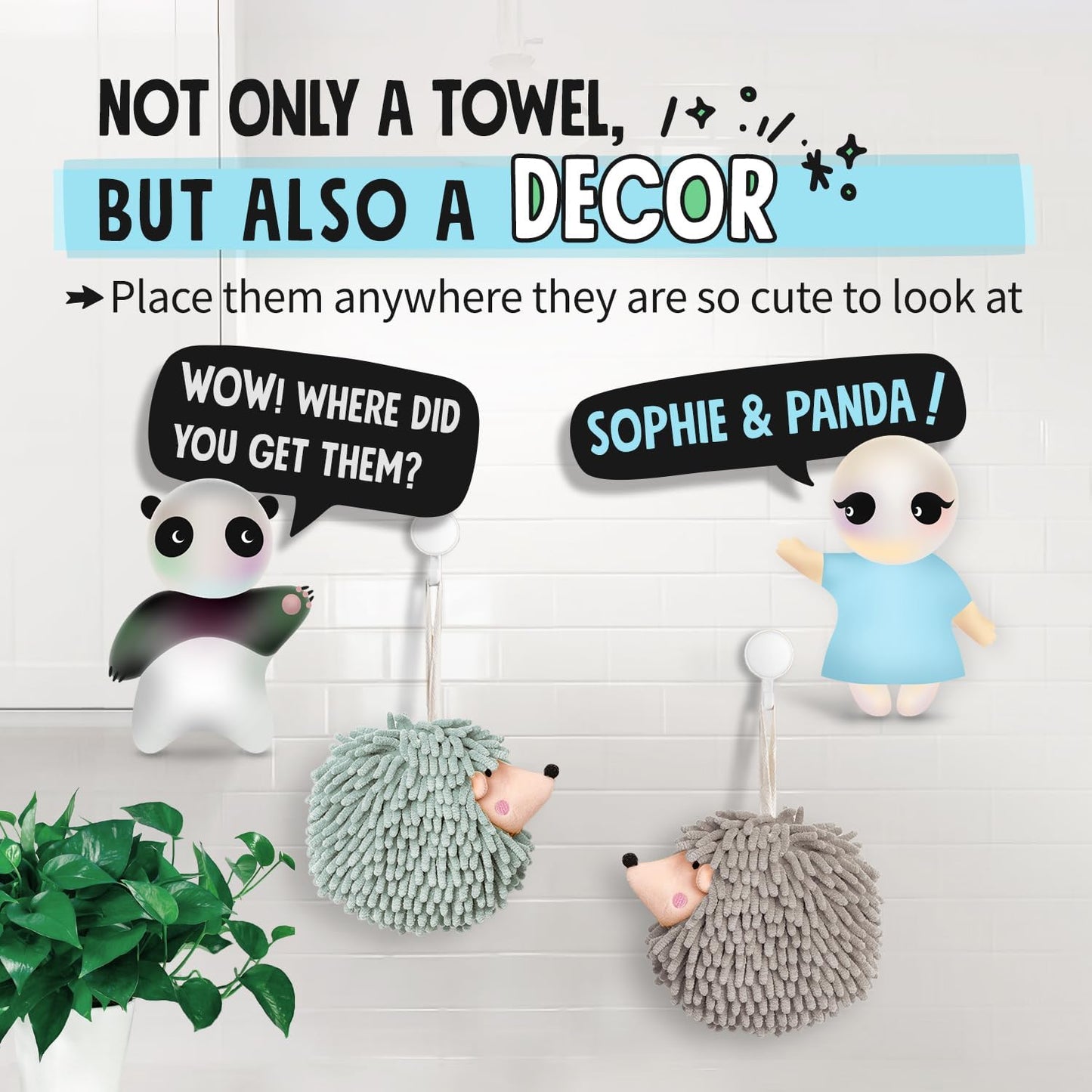 Fuzzy Ball Hand Towels (Set of 2) - Dry Your Hands conveniently with This Creative Hand Towel Hedgehog Decorative Towels for Bathroom (Pack of 2, Mint)