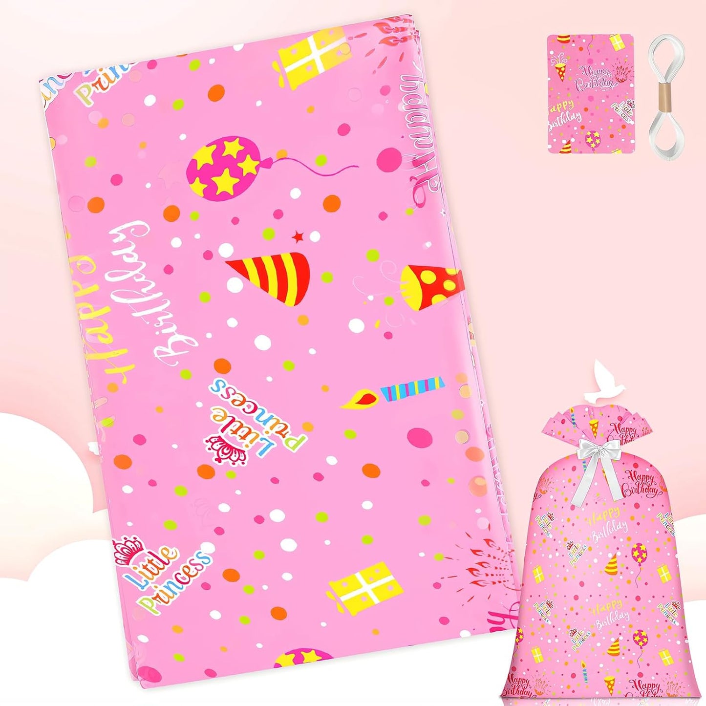 Extra Large Gift Bag Girl Birthday Jumbo Gift Bag, Bday Pink Giant Plastic Oversized Gift Bag Huge Gift Wrap Bag Birthday Bag Wrapping Bag for Large Gift(48inch 1Pack).