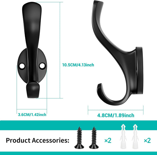 Coat Hooks Heavy Duty - Wall Mount Metal Towel Hooks Screw-in Wall Hooks for Hanging Hat, Towel, Key, Robe, Scarf, Bag, Cap (6 PCS Black)