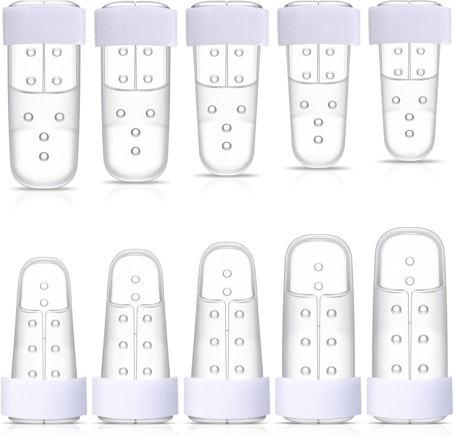 10 Pcs Mallet Finger Splint, 5 Sizes Finger Support Brace Stabilizer Straightener Plastic Fingertip Protectors Arthritis Knuckle Immobilization for Thumb Pinky Middle Index Ring(Transparent).