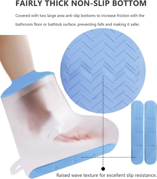 Foot Cast Shower Cover with Non-Slip Bottom, Cast Cover for Foot, Waterproof Cover for Shower After Surgery, Soft Comfortable Ankle Cast Cover for Showering, Reusable Cast Protector