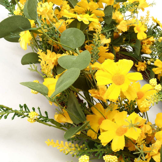 Artificial Spring Wreath 22 Inch Summer Wreaths for Front Door Yellow Daisy Wreath for Indoor Outdoor Home Decor and Easter Celebration