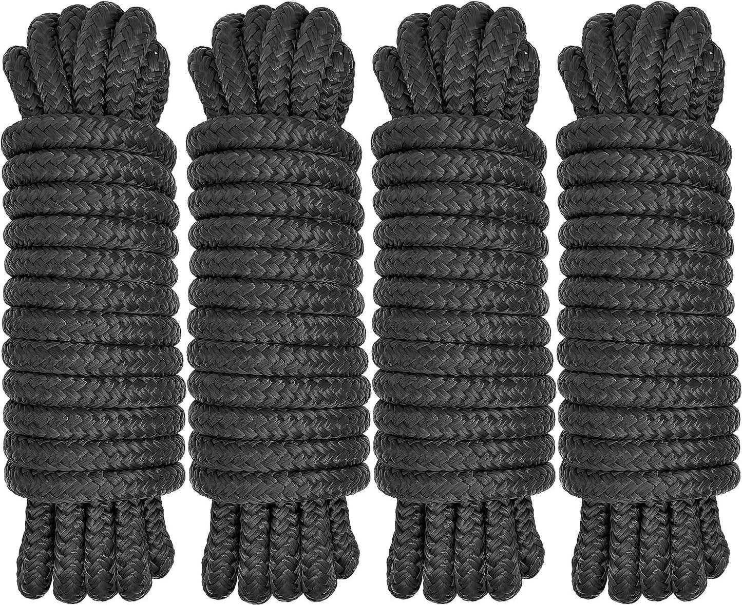 Boat Dock Lines 1/2" x 15' - Double Braided Nylon Boat Ropes for Docking with 12" Loop, Marine-Grade High Strength Boat Lines Dock Rope, Premium Marine Rope Mooring Lines, Easy Handling - 4 Pack,Black.