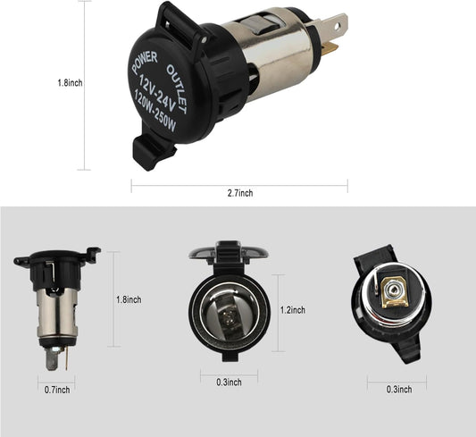 Cigarette Lighter Socket, DC 12V Car Cigarette Lighter,12 Volt Female Power Outlet Socket Replacement with Cover Wiring Harness Waterproof for Automotive Truck RV Boat(2 Pack)