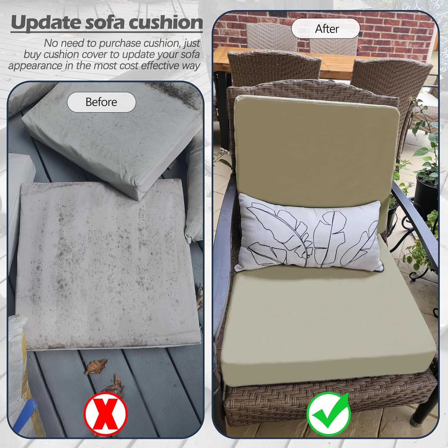 Patio Cushion Covers 24x24 Waterproof Outdoor Cushion Covers for Patio Furniture 4Pack Patio Cushion Slicovers Replacement Outdoor Seat Cushion Slip Cover for Wicker Chair, Tan