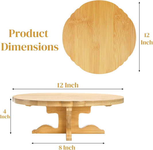12 Inch Bamboo Cake Stand, One-Tier Wedding Cupcake Holder, Rustic Dessert Riser with Anti-Slip Pads, Pedestal Plate for Birthday, Tea Party, Baby Shower