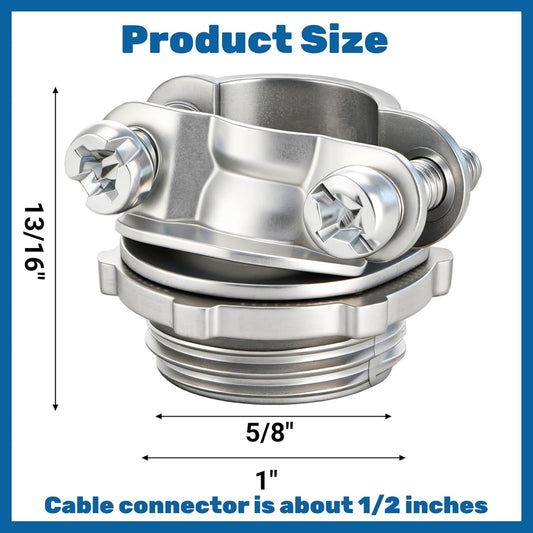 50 Pack 1/2 Inch Clamp Type Cable Connectors, Zinc Alloy and Steel Electrical Conduit Fittings for NM Cable, Rust Resistant Non-Metallic Wire Clamps to Protect Cables, Silver