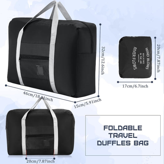 12 Pcs Foldable Travel Bags Bulk Duffel Waterproof Lightweight Carry on for Sports Gym Weekender Outing Overnight(Black) Black