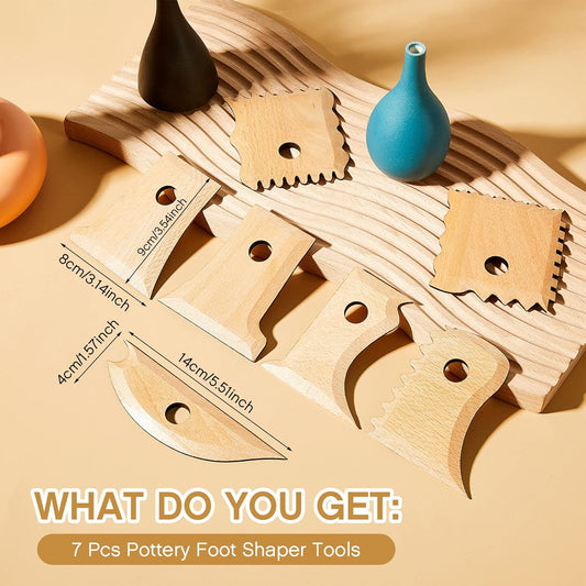 7 Pcs Pottery Tools Foot Shaper Trimming Profile Rib Bundle for Ceramics Carving Clay Molds Texture Ribs Ceramics, Beech Wood (Stylish Style,Wood Color) Color Stylish Style