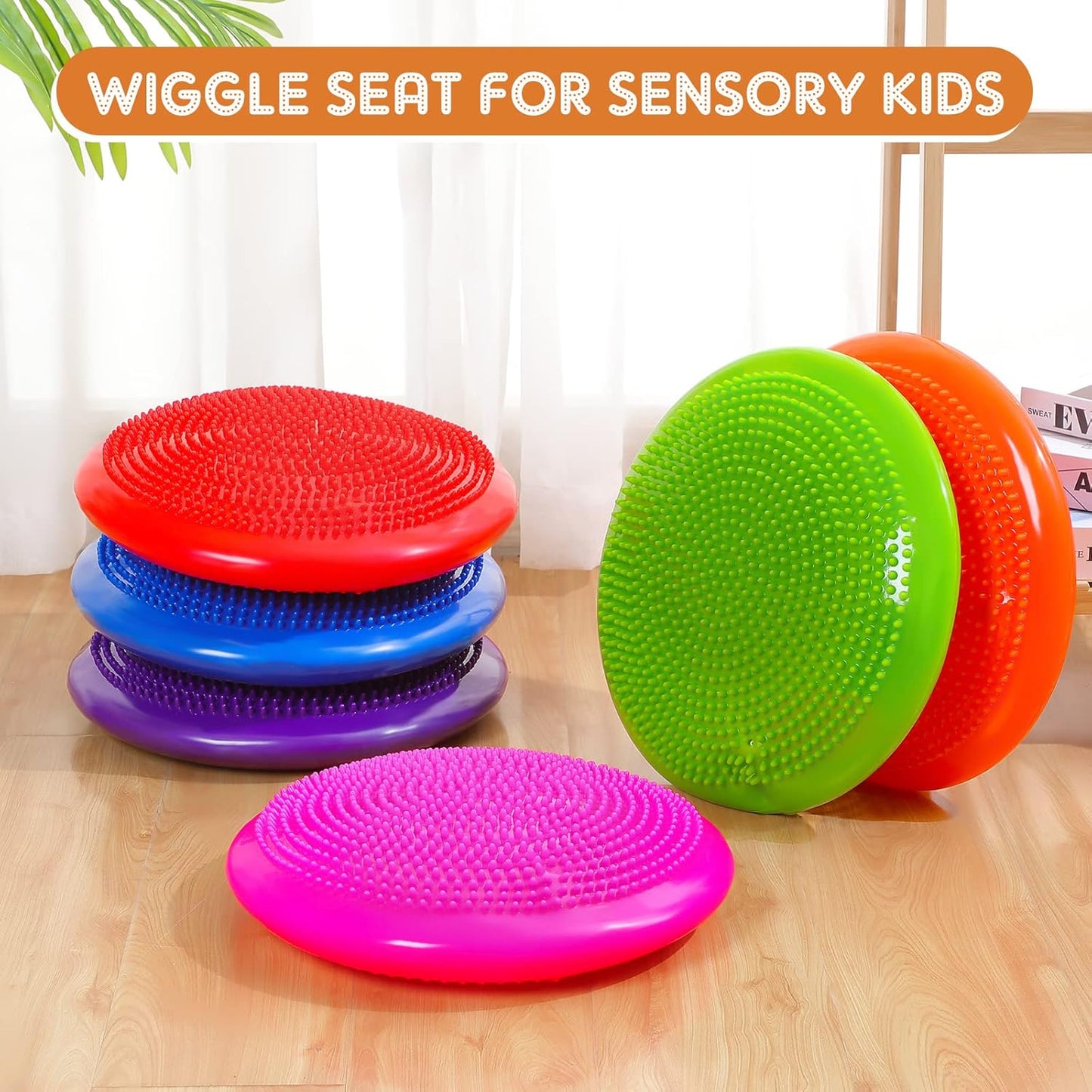 6 Pcs Wiggle Seat Inflated Wobble Cushion for Sensory Kid 13 Inch Balance Disc Kids Flexible Seating Exercise Pad Chair Classroom Office School Curated Color