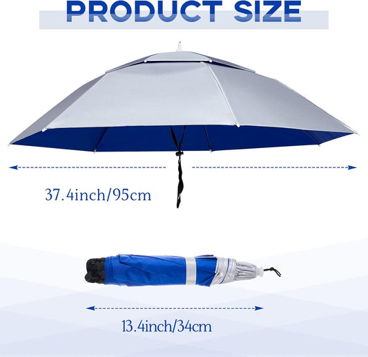 2 Pcs 37'' Diameter Large Umbrella Hat for Adults Double Layer Folding Compact UV Rain Protection Cap