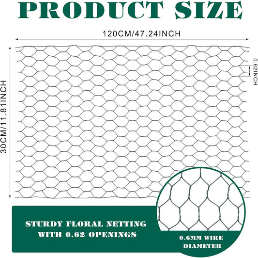 2 Pack Chicken Wire for Floral Arrangements 0.6 Inch Mesh Hexagonal Galvanized PVC Coated Netting Wires Fence Green Crafts Poultry Garden(12 x 48 Inch) 12