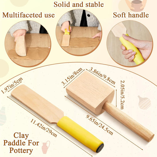 3 Pieces Pottery Clay Tools Set Includes Wooden Paddles Sculpture Pad Bevel Cutter for Angle Cutting Tool Paddle Ceramics Trimming