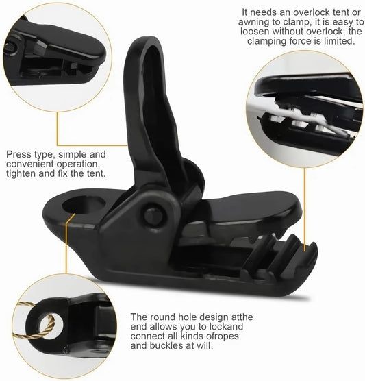 25Pcs Mini Small Camping Tent Tarp Clips, Plastic Crocodile Clip, Windproof Snaps, Awning Clamp for Tarp, Harks - Black