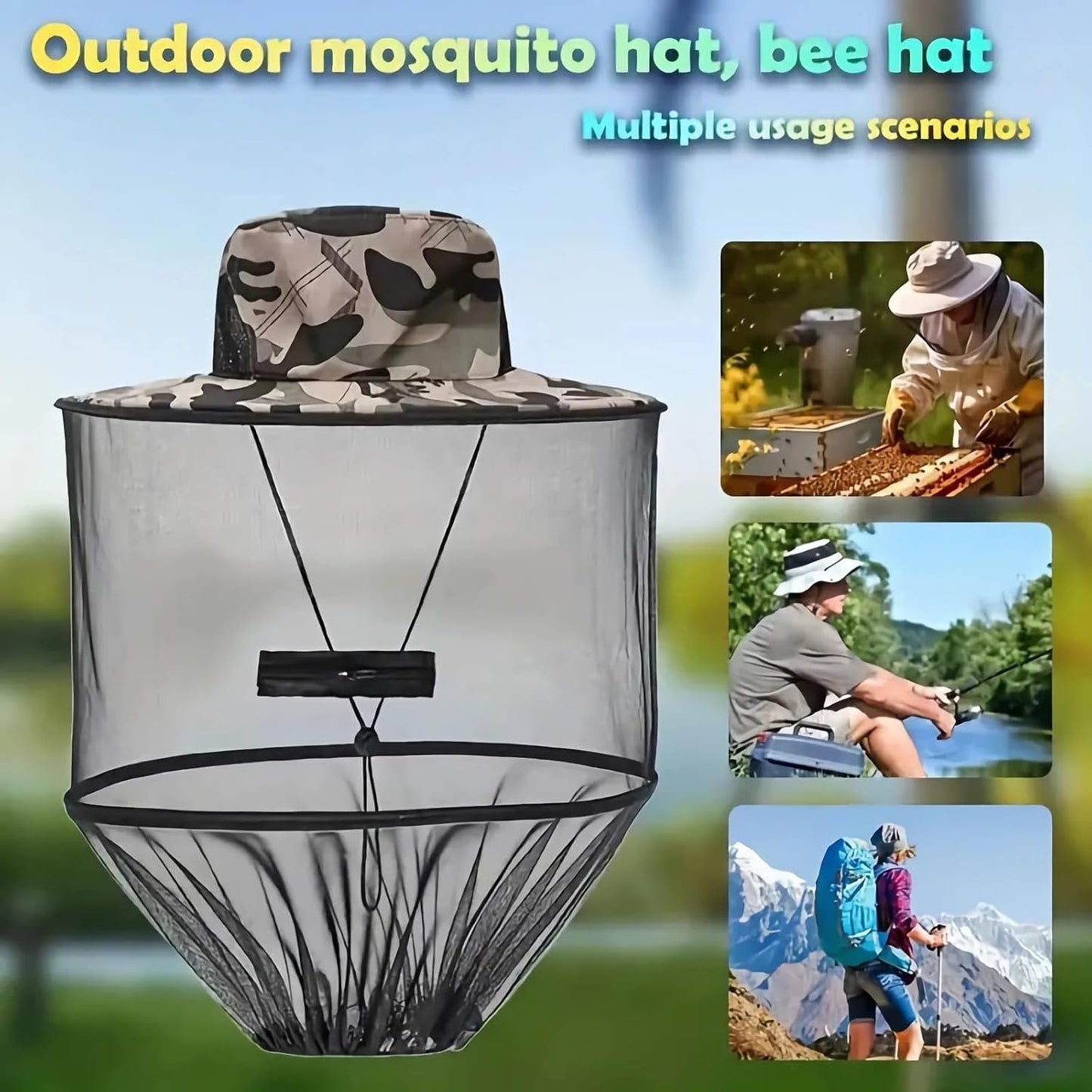 1Pack Anti-Mosquito Mesh Fishing Cap, Mosquito Head Net Hat with Removable Hidden Netting,for Outdoor Hiking Gardening Beekeeping