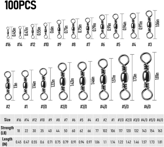 100-Pack Fishing Barrel Swivels, High Strength Stainless Solid Ring Brass Swivel with Black Nickel Coating, Rolling Swivels Tackle Line Connector Saltwater Freshwater #16-18LB