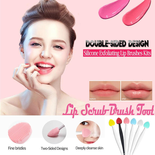 Lip Scrub Brush Tool,Double-Sided Silicone Exfoliating Brushes Kits,Gentle Exfoliator Scrubber for Smooth,Soft,Bright,Fuller Healthy Lips (3 Colors) Heart - 3 Colors