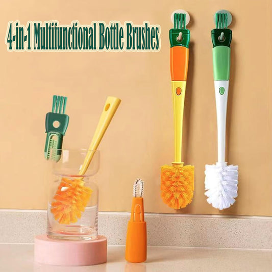 Multi-Role Bottle Brush, Long Handle Brush Cleaner, Flexible Scrub for Water Bottles, Glasswares, Cup, Safe On Multiple Types of Vacuum Baby Vases 2Pcs (4-in-1) 4-In-1