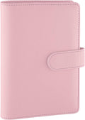 Petluno A6 PU Leather Notebook Binder 6 Ring Refillable Budget Cover for Refill Paper, Loose Leaf Personal Planner Organizer with Magnetic Buckle School, Office, Travel & Photocard, Pink