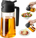 Oil Sprayer for Cooking, 470ml/16oz 2 in 1 Oil Dispenser and Oil Sprayer, Glass Olive Oil Bottle Pourer for Kitchen, Cooking, Salad, Barbecue (Black)