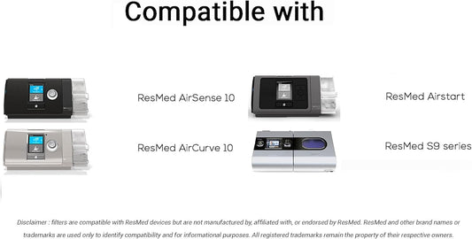 36 CPAP Filters, Compatible with ResMed AirSense 10, Resmed AirCurve 10, Resmed S9, and Resmed AirStart. Enhance your CPAP experience with these CPAP supplies, Premium CPAP air filters.