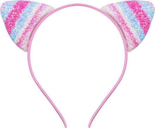 10pcs Cat's ears (Steamed cat-ear shaped bread) hair band, candy color onion powder sequins thin head band, lovely princess hair clip hair accessories, beautiful girls' daily wear and various party hair accessories