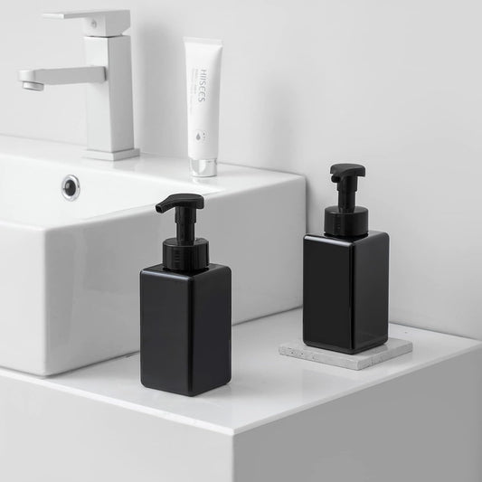 Foaming Soap Dispenser, 15oz Refillable Pump Bottle Plastic for Liquid Soap, Shampoo, Body Wash, 4 Pcs, Black