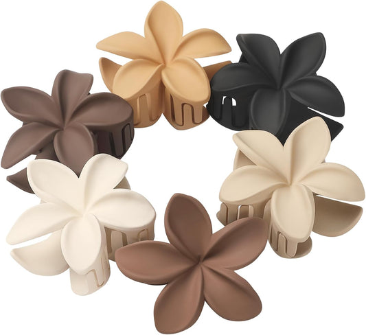 Hawaiian Plumeria Flower Claw Hair Clips - 6 Pcs Large for Thick Hair and Thin for Beach, Hair Accessories for Women and Girls - Khaki