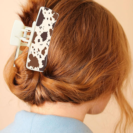 Western Leather Hair Claw Clips Sunflower Floral Square Claw Clips for Hairstyling Southwest Cow Print Cowhide Hair Accessories Large Aesthetic Western Cowgirl Stuff Gift for Women Girls