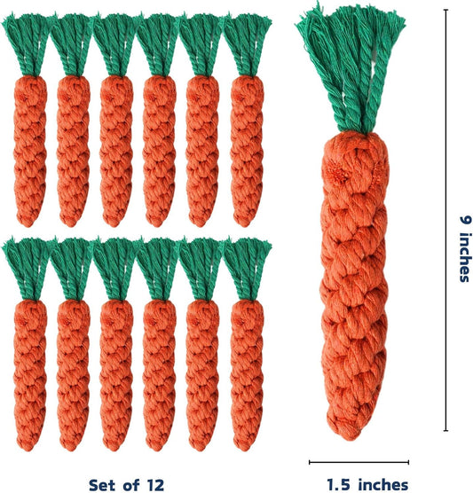 12 PCS Carrot Dog Rope Toys for Dogs, Durable Chew Toys for Aggressive Chewers, Entertainment & Interaction, Teeth Cleaning and Chewing, All-Cotton
