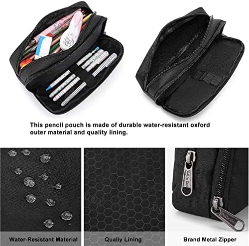 Pencil Case Large Capacity Pencil Pouch Aesthetic Pen Bag Office Stationery Organizer Simple Sturdy Multifunctional Pencil Bag for Men - Black