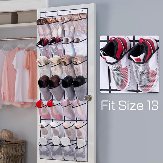 28 Large Mesh Pockets Over The Door Shoe Rack, Hanging Shoe Organizer for Closet Hanging Shoe Rack Holder Hanger, White
