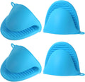 4pcs Thickened Mini Oven Gloves, Heat Resistant Silicone Oven Mitts Finger Pinch Grips Pot Holder for Kitchen, Cooking, Baking, BBQ Heat Resistant Gloves, Blue