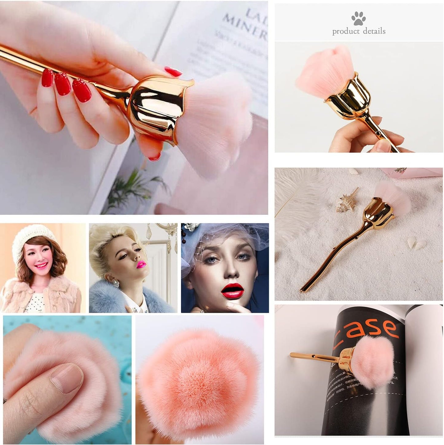 2 Pieces Rose Makeup Brushes Blush Brush Super Large Face Powder Makeup Brushes kabuki brushes for Powder Cosmetic Nail Dust Brush Loose Powder Brush Makeup Manicure (Gold/Pink)