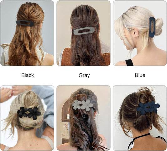 Flat Hair Clips 8 Pcs - 2 Style Lay Down Flat Claw Clips for Thick Hair, Big Matte Flower Clips Stylish Alligator Clips for Women Girls Prom Party Hair Decorations (Dark Color)