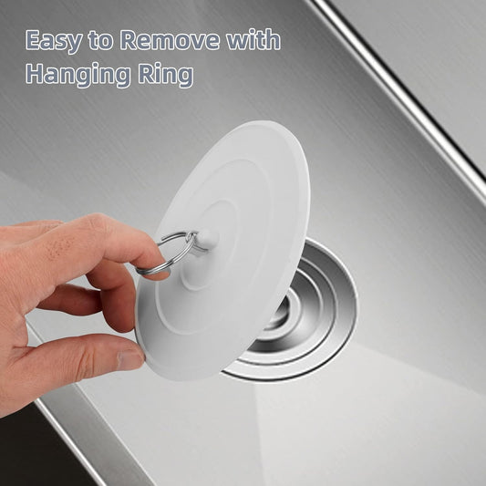2 Pack Bath Tub Stopper, Flat Suction Sink Stopper Rubber Silicone Shower Drain Bath Plug Stopper for Kitchen, Bathroom and Laundry Sink (White-Grey)