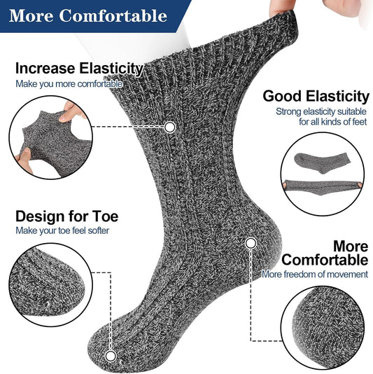 5 Pairs Men's Wool Socks, Wool Hiking Socks, Winter Thick Thermal Soft Warm Sock Cozy Boot Sock Gifts for Men