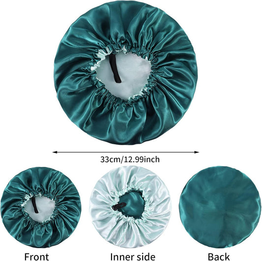 NADONEL 2 Pcs Silk Bonnet Sleep Cap, Adjustable Silk Bonnet Sleep Cap Waterproof Satin Hair Cap Night Cap Double Layer Satin Bonnet for Women Girls Black Curly Hair (Blue+Green)