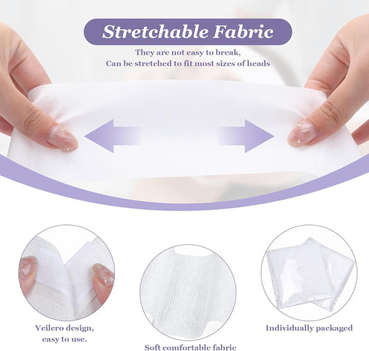 200 Count Disposable Spa Facial Headbands with Convenient Closure,White Stretch Facial Headwraps Soft for Facials Skincare Spa