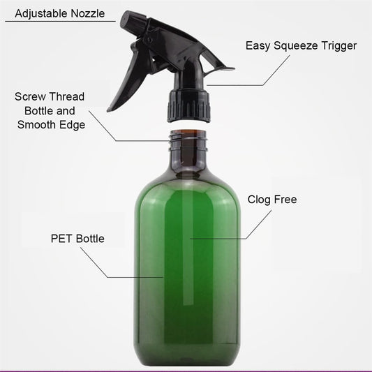 Plastic Spray Bottles 17OZ Empty Spray Bottle 2PCS Refillable Water Squirt Bottles Leakproof Water Spray Bottles for Cleaning Solution Alcohol Gardening Plants and Hairdressing, green