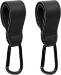 Baby Stroller Hooks, 2 PCS Leather Heavy Duty Mommy Hook with Adjustable Strap for Hanging Diaper Bag, Stroller Organizer, Groceries on Buggy Pushchair (Black)