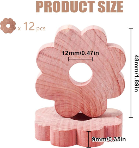 12 Pcs Cedar Blocks for Clothes Storage, Cedar Wood Flowers Rings Natural Aromatic Cedar Accessories for Closets & Drawers