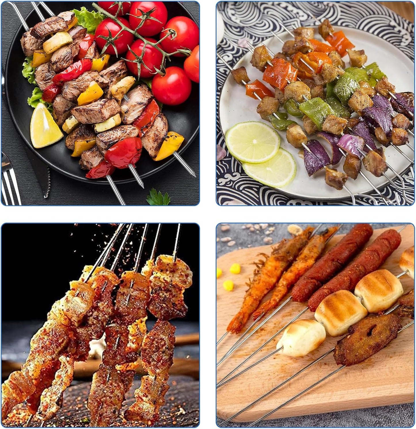 30 Pcs Kebab Skewers, 7.9 Inch Stainless Steel Barbeque Skewers with Ring-Tip Handle, Reusable BBQ Grilling Kabob Skewer for Chicken, Fruit, Vegetable, Meat