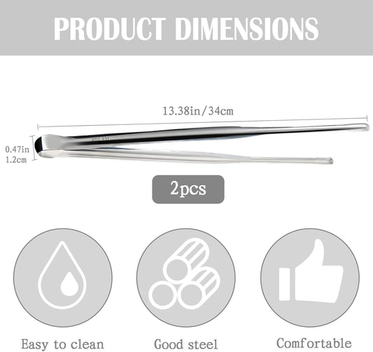 2 Pcs BBQ Kitchen Tongs, Stainless Steel Heat Resistant Tweezer Tongs Utensils for Kitchen Cooking, Grilling