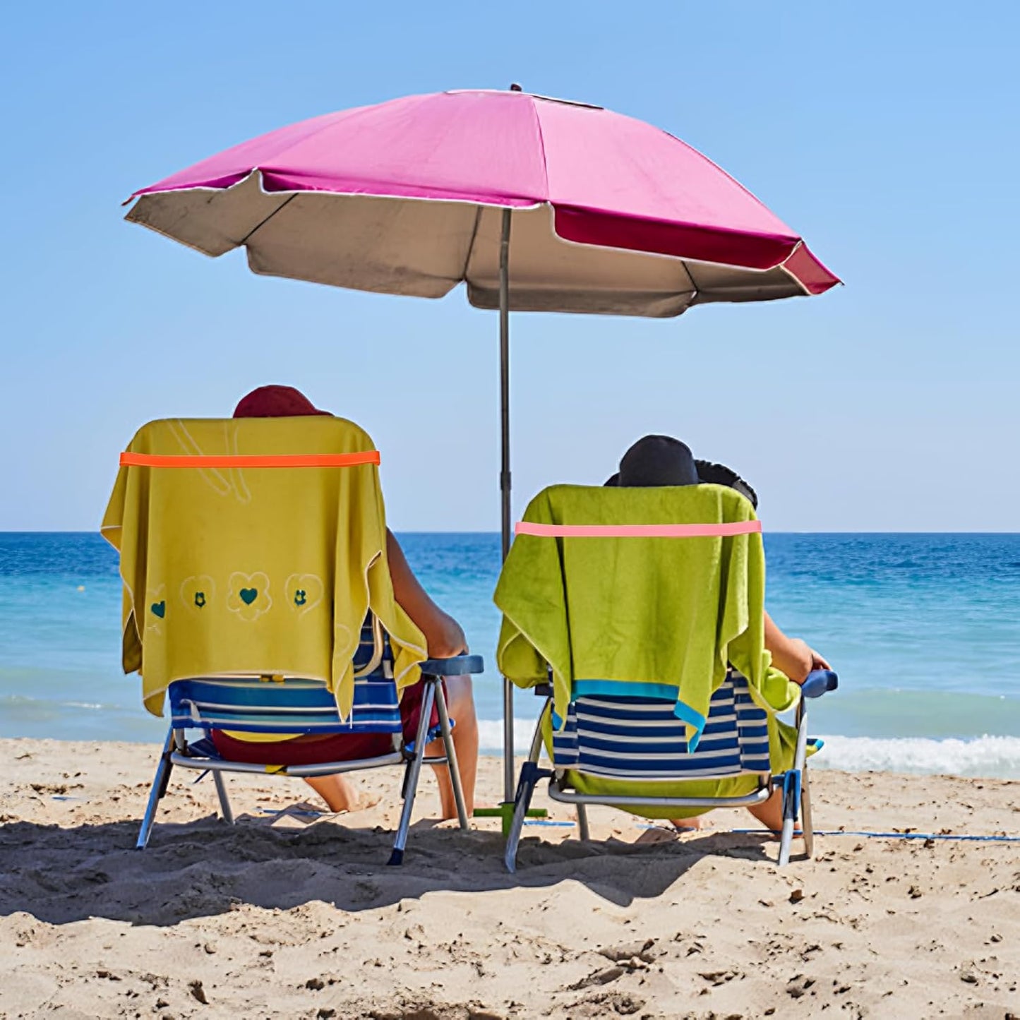 Towel Bands (4 Pack), Stretch Silicone Beach Towel Clips for Beach Pool & Cruise Chairs, Summer Beach Trip Essentials