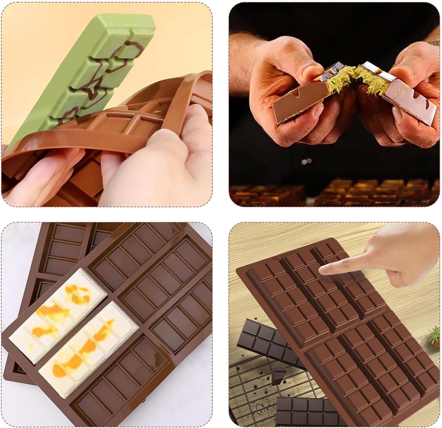 2 Pcs Chocolate Bar Mold, Easy Release Silicone Chocolate Molds, Food Grade Non-Stick Dubai Chocolate Mold Kitchen Baking Mold for Candy, Chocolate