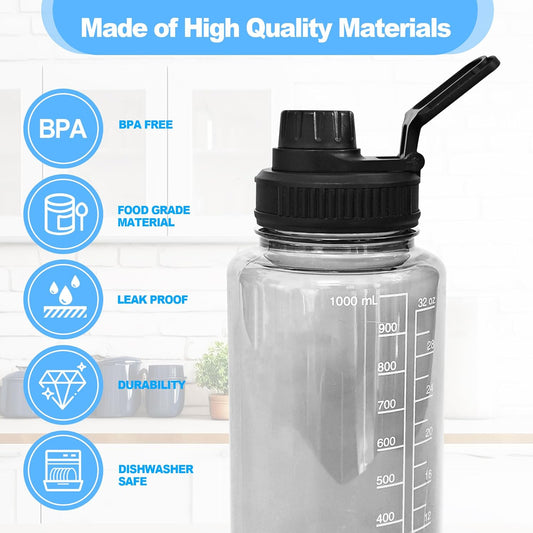 2 Pcs Replaceable Lid for Nalgene Sustain Tritan Water Bottle, Wide Mouth Loop Top Lid Compatible with Nalgene 32 oz, BPA Free, Replacement Cap Accessories with Handle Easy to Carry, Black
