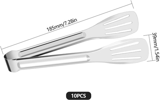 7 Inch Serving Tongs Buffet, Kitchen Cooking Tongs Stainless Steel Buffet Tongs Frying Tong for Pasta Salad BBQ Cake Home Birthday Wedding Candy Bar Party (10 pcs)