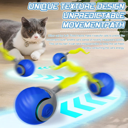 Speedy Ball with Tail Cat Toy, Smart Interactive Toy for Bored Indoor Cats 2 Speeds, Automatic Cat Rolling Ball 2.0 Enrichment Toys, USB Rechargeable Cat Ball,Motion Activated (Blue)